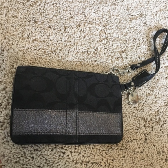 Coach black sparkle signature stripe wristlet - Picture 5 of 16